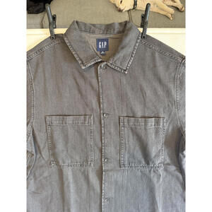GAP Gray Short Sleeve Button-Up Shirt Mens Sz L Tall